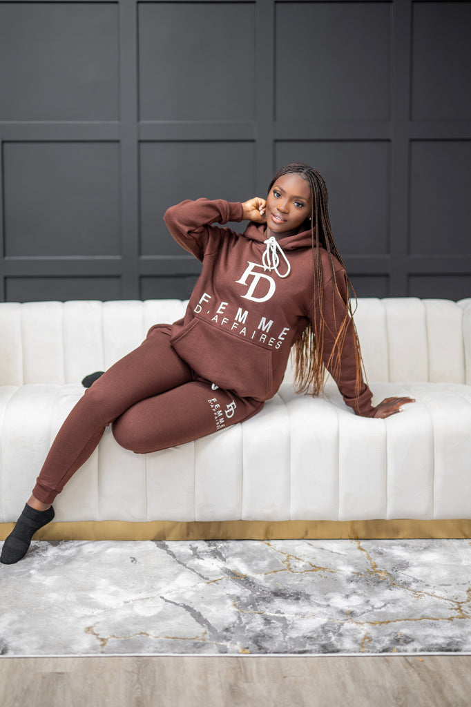 Femme D'Affaires Hoodie Loungewear Set (Brown) - Belle Business Wear 