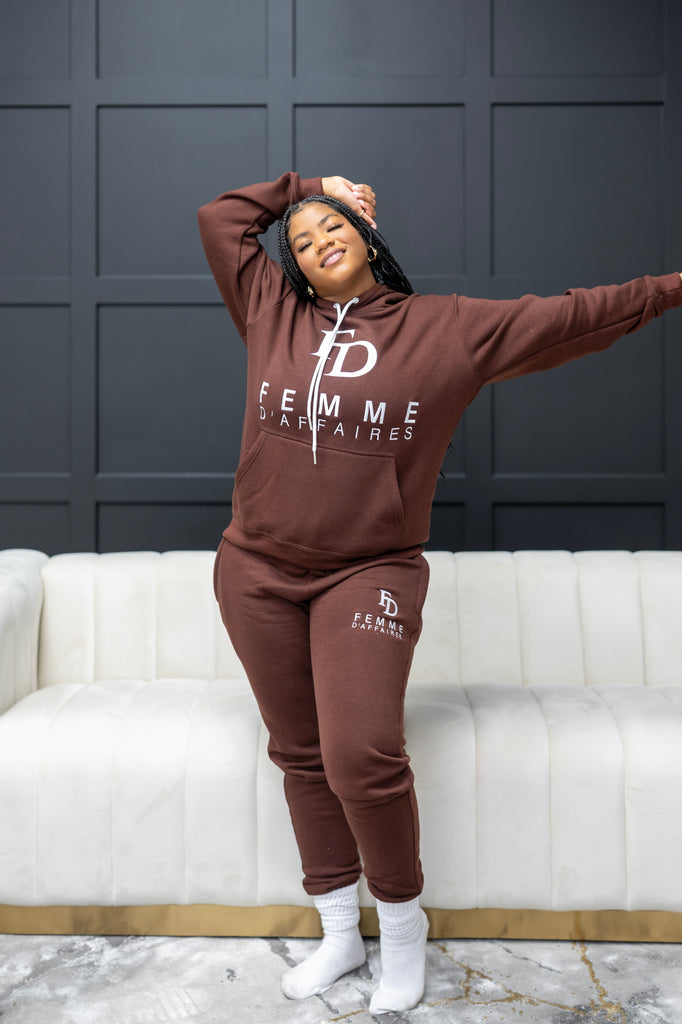 Femme D'Affaires Hoodie Loungewear Set (Brown) - Belle Business Wear 